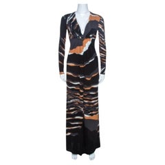 Roberto Cavalli Multicolor Stretch Jersey Draped V Neck Maxi Dress S