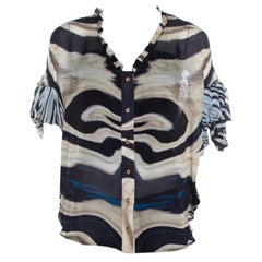 Roberto Cavalli - Top con maniche a pipistrello in seta a righe multicolore - S