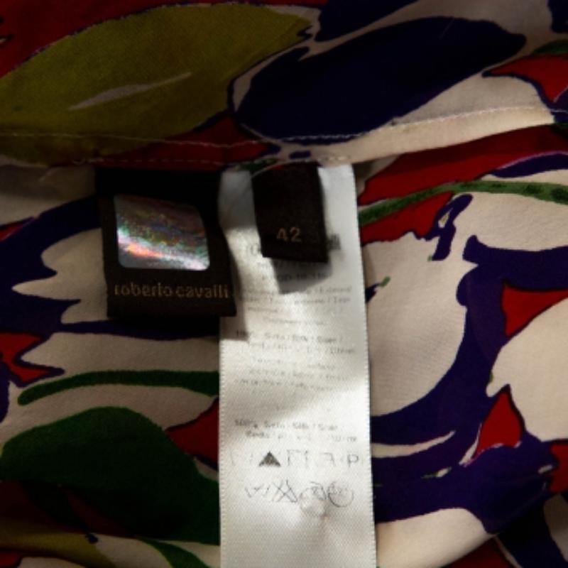 Donna Roberto Cavalli Camicetta in seta trasparente con stampa a tulipano multicolore M. I. in vendita