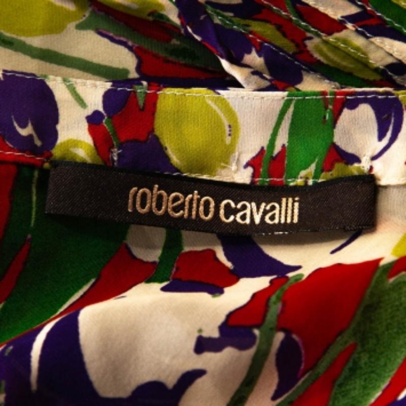 Roberto Cavalli Camicetta in seta trasparente con stampa a tulipano multicolore M. I. in vendita 1