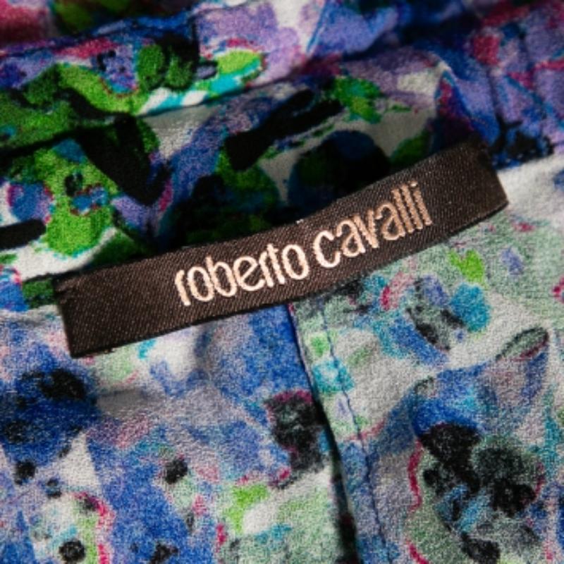 Purple Roberto Cavalli Multicolored Printed Crepe Draped Pants S For Sale