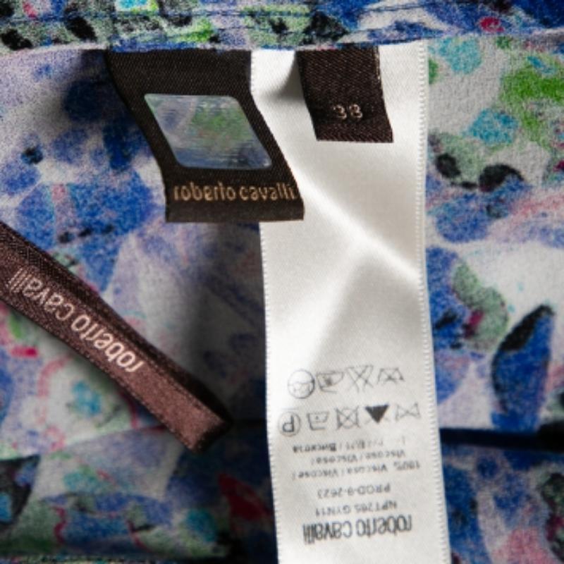 Roberto Cavalli Multicolored Printed Crepe Draped Pants S In Good Condition For Sale In Dubai, Al Qouz 2