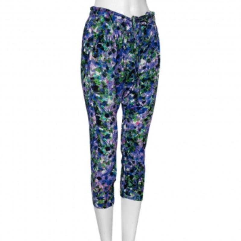 Women's Roberto Cavalli Multicolored Printed Crepe Draped Pants S For Sale