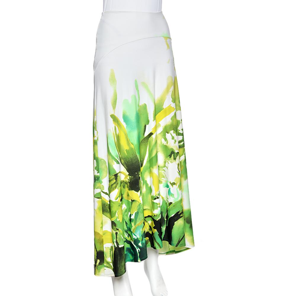 Green Roberto Cavalli Multicolored Printed Jersey Midi Skirt L For Sale