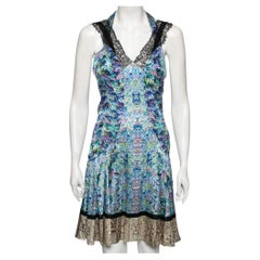 Roberto Cavalli Multicolored Printed Silk Lace Trimmed Dress M