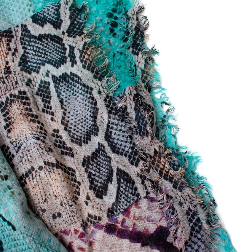 Gray Roberto Cavalli Multicolored Snakeskin Print Cotton Scarf