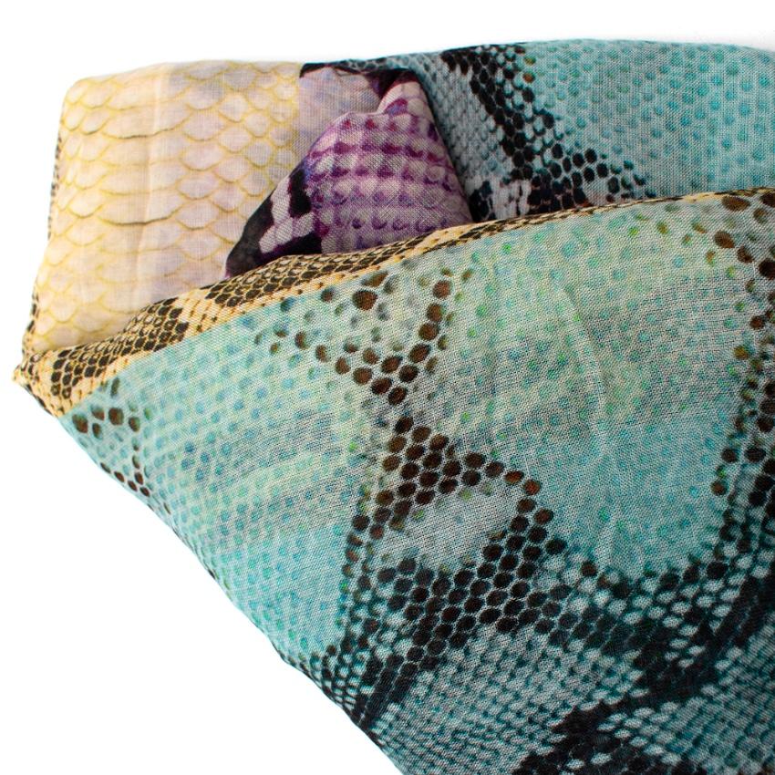Roberto Cavalli Multicolored Snakeskin Print Cotton Scarf In Excellent Condition In London, GB
