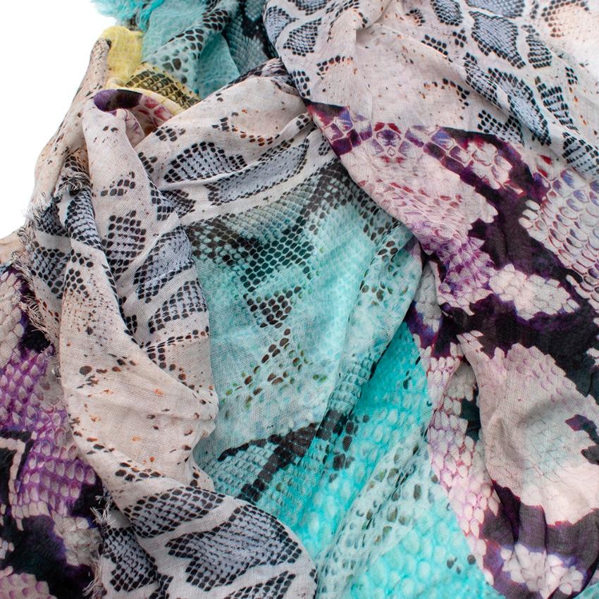 Women's or Men's Roberto Cavalli Multicolored Snakeskin Print Cotton Scarf
