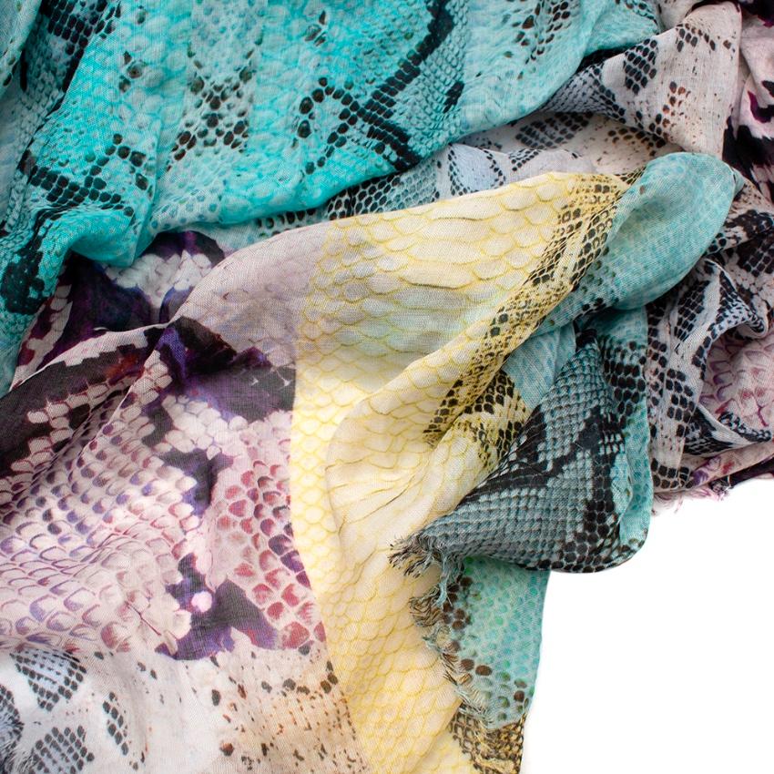Roberto Cavalli Multicolored Snakeskin Print Cotton Scarf 1
