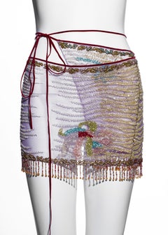 Roberto Cavalli multicoloured beaded mesh wrap mini skirt, ss 2000