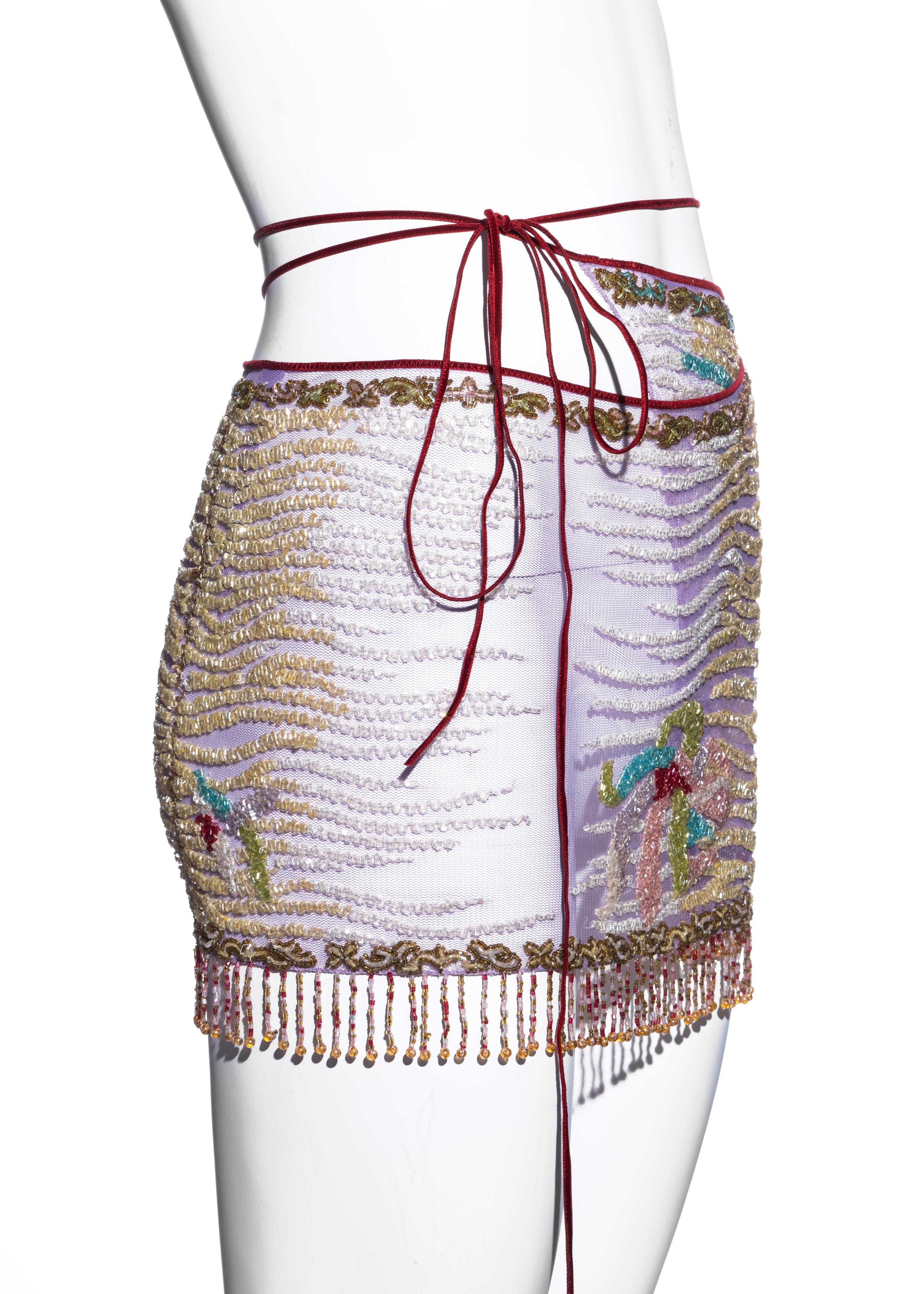Donna Roberto Cavalli - minigonna a portafoglio in rete con perline multicolore, ss 2000