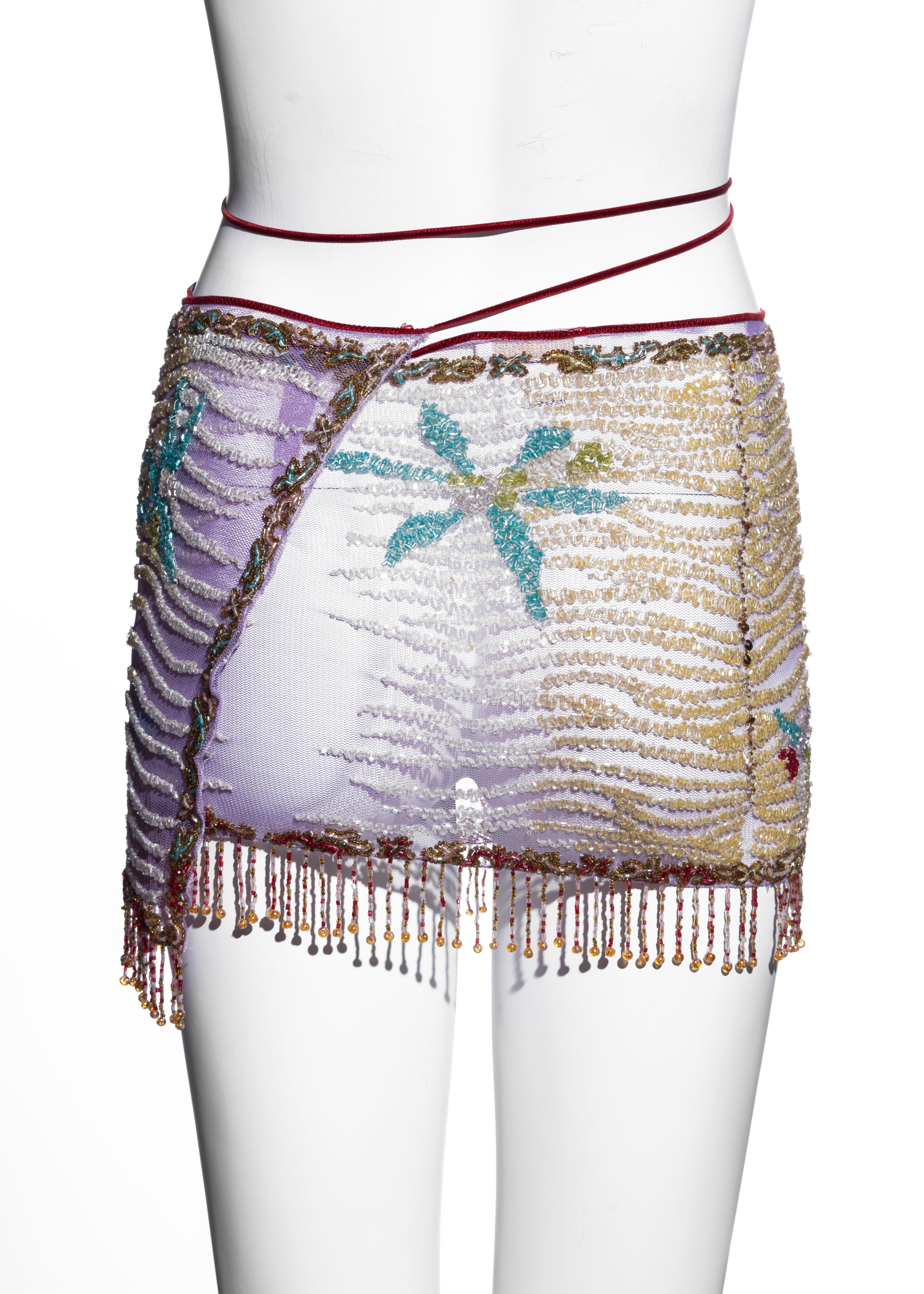 Roberto Cavalli - minigonna a portafoglio in rete con perline multicolore, ss 2000 2