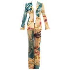 Roberto Cavalli multicoloured face printed metallic cotton pant suit, ss 2001