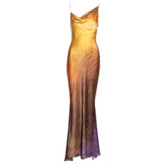 Roberto Cavalli multicoloured sunset bias cut silk evening dress, ss 2001