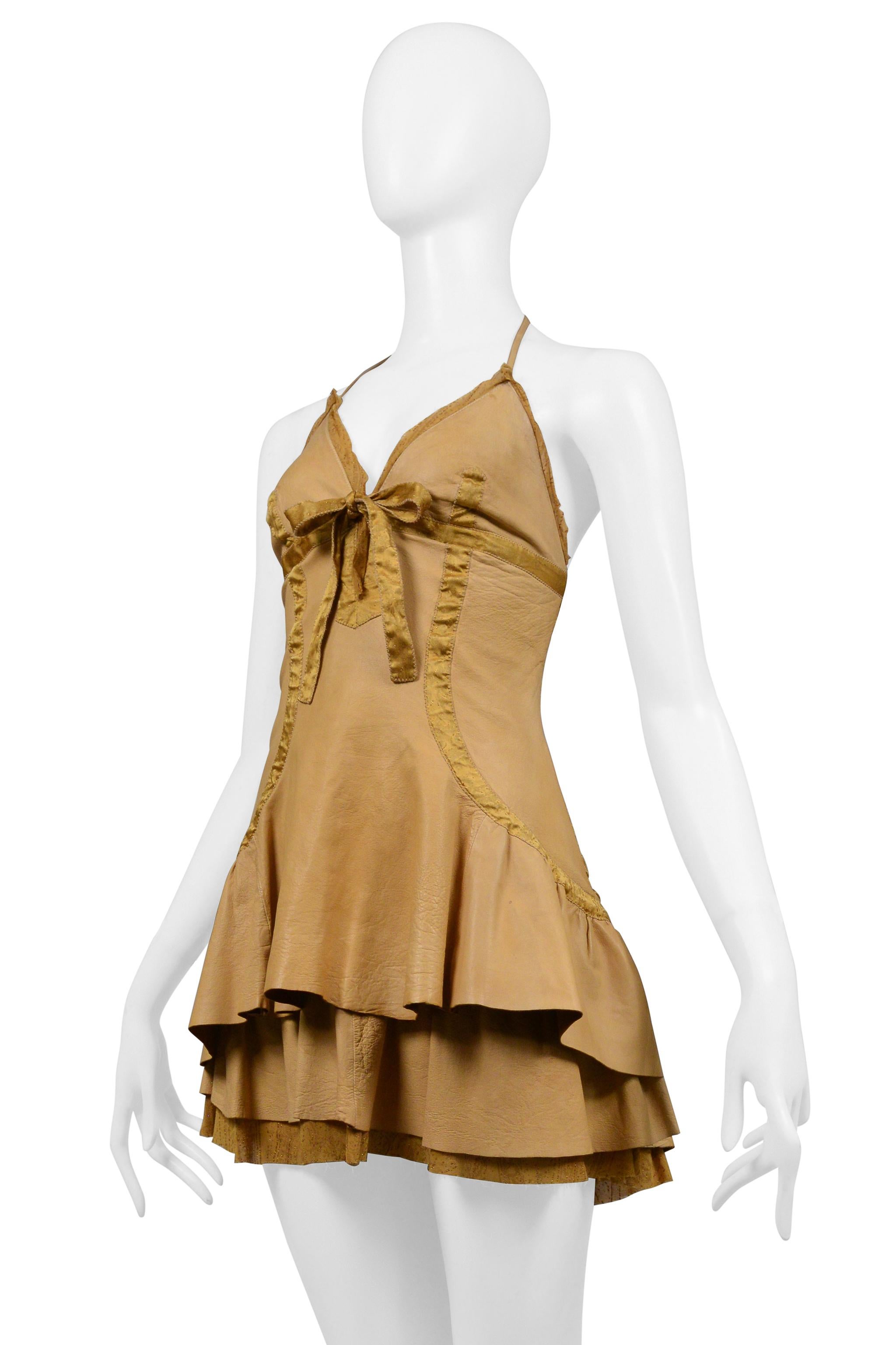 Brown Roberto Cavalli Natural Leather Mini Dress
