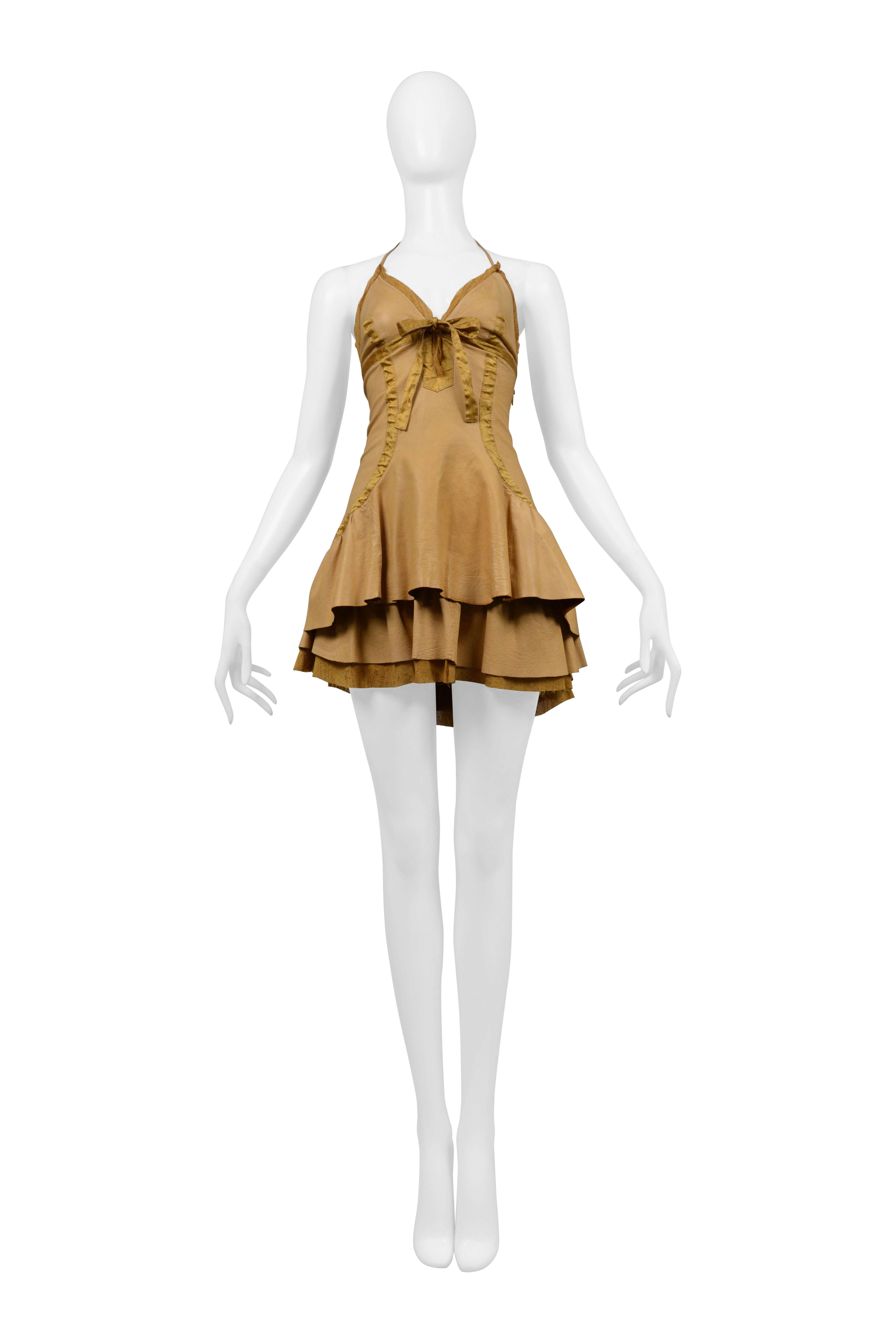 Roberto Cavalli Natural Leather Mini Dress In Good Condition In Los Angeles, CA