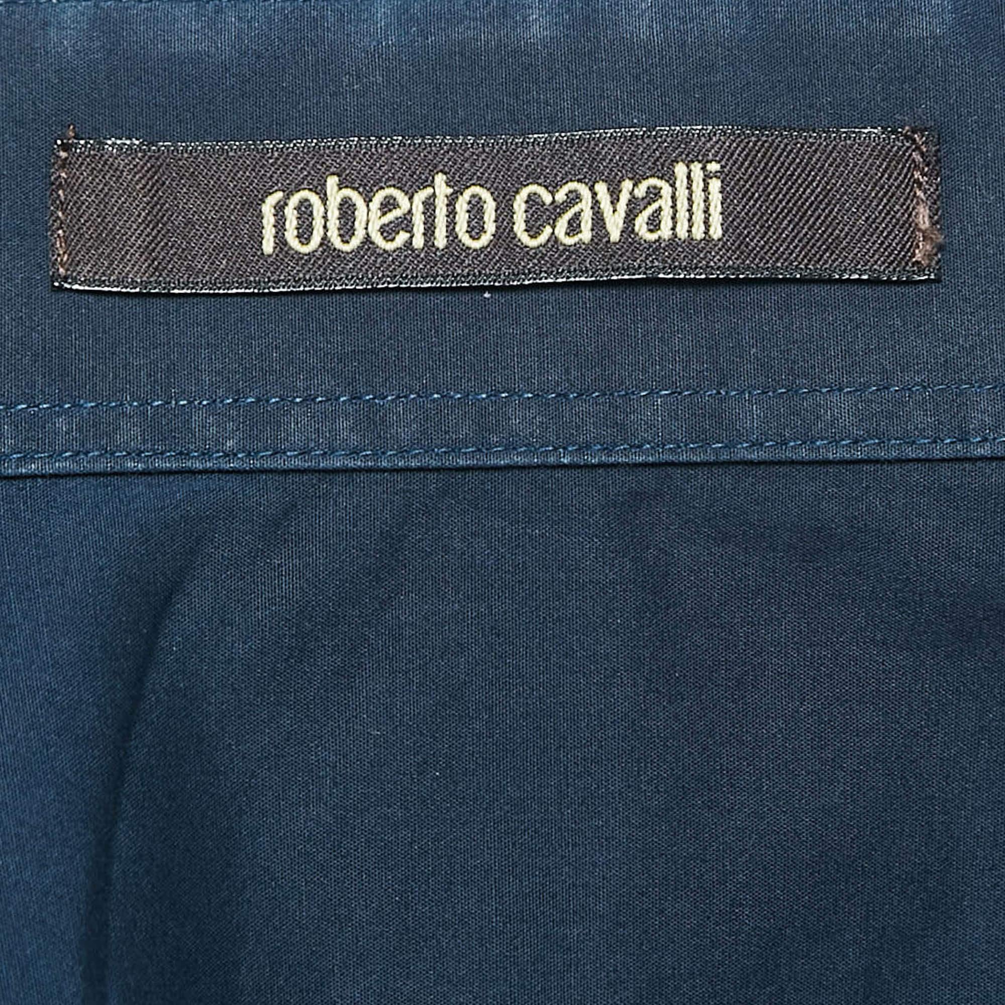 Roberto Cavalli Navy Blue Cotton Button Front Shirt XL For Sale 2