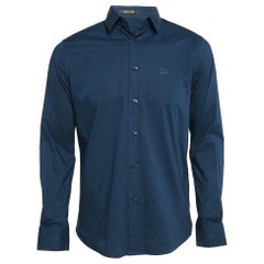 Roberto Cavalli - Camicia in cotone blu navy con bottoni XL