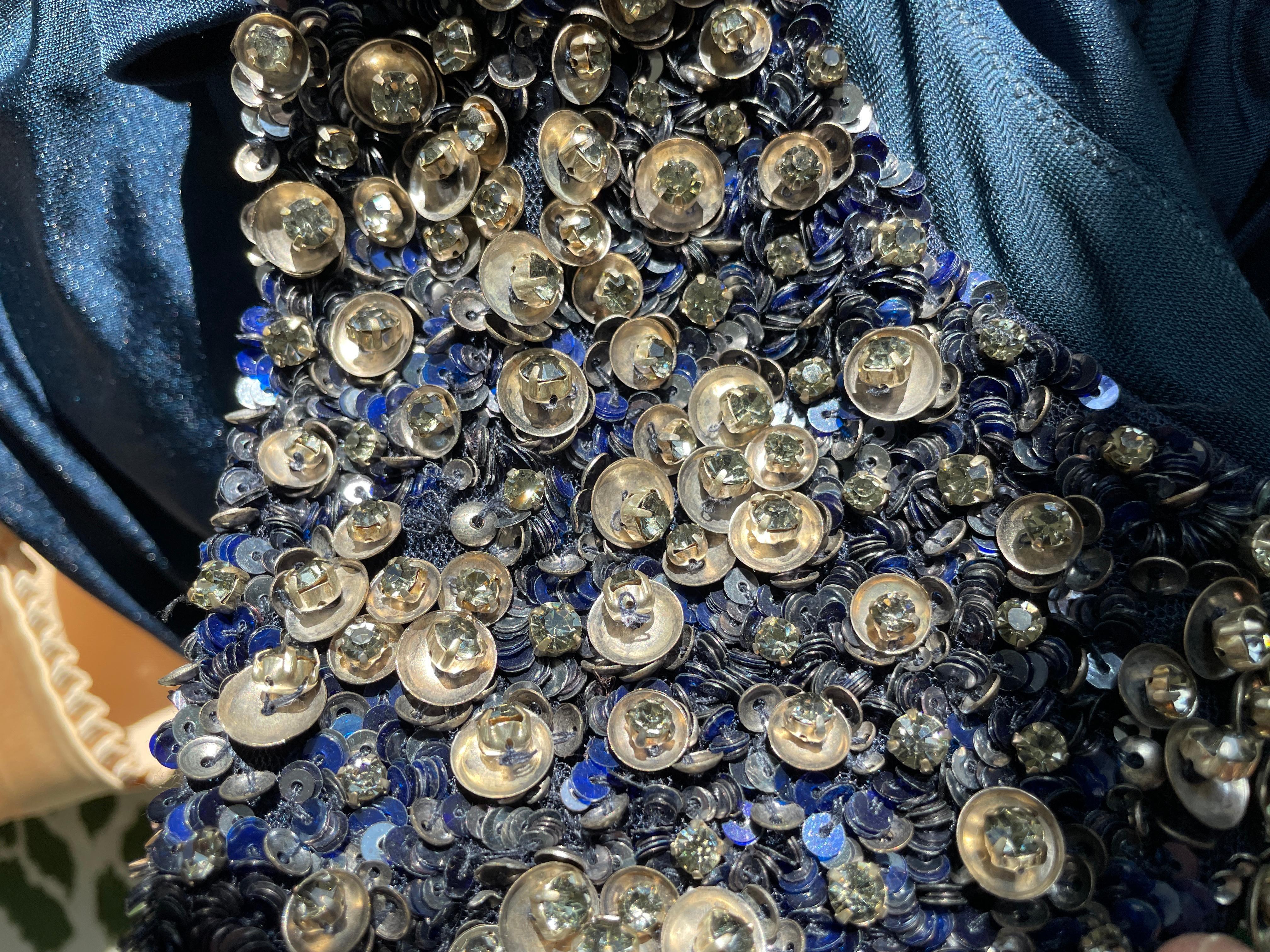 Roberto Cavalli Navy Blue Embellished Backless Mini Dress For Sale 3