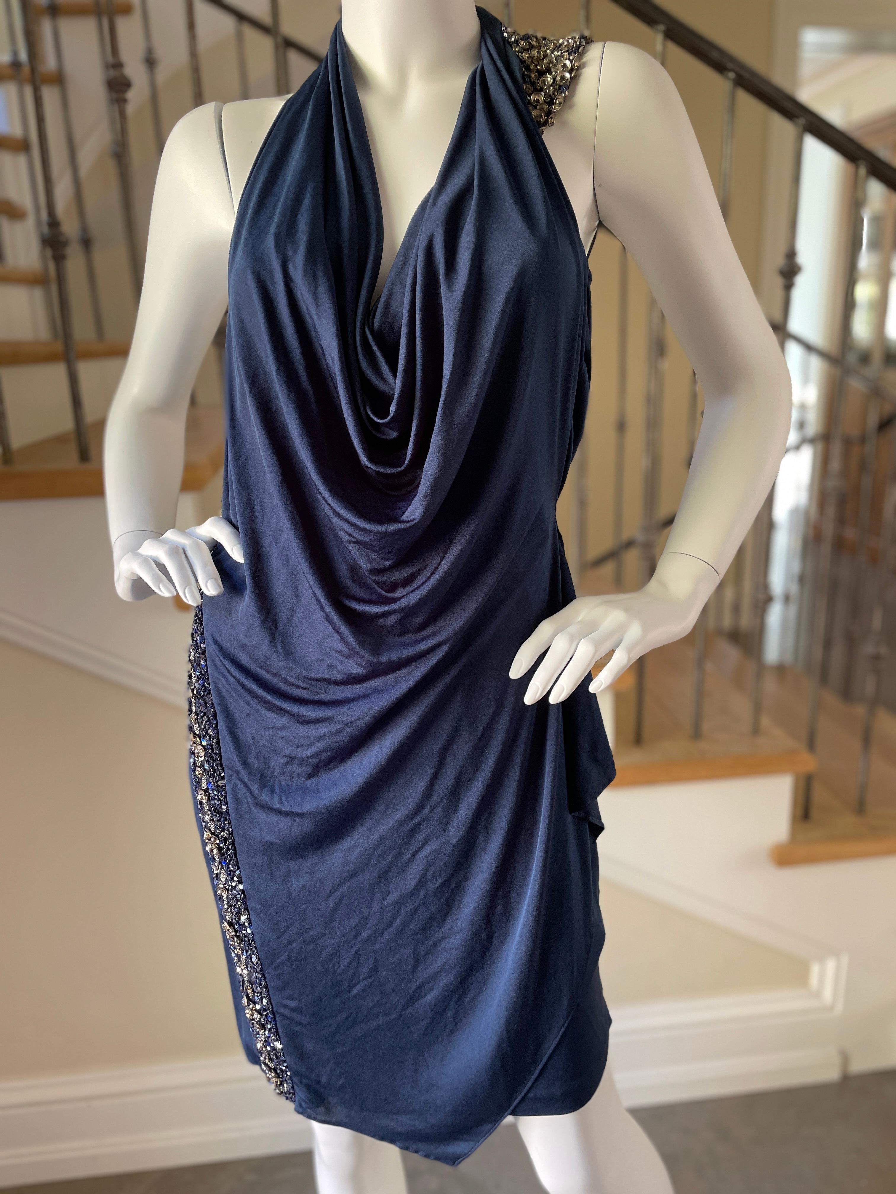 Roberto Cavalli Navy Blue Embellished Backless Mini Dress
This is so pretty
Size 44
 Bust 36