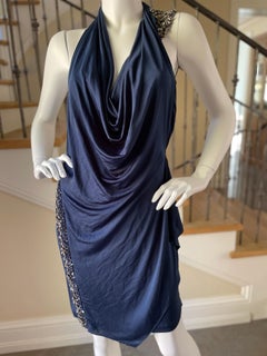 Roberto Cavalli Navy Blue Embellished Backless Mini Dress
