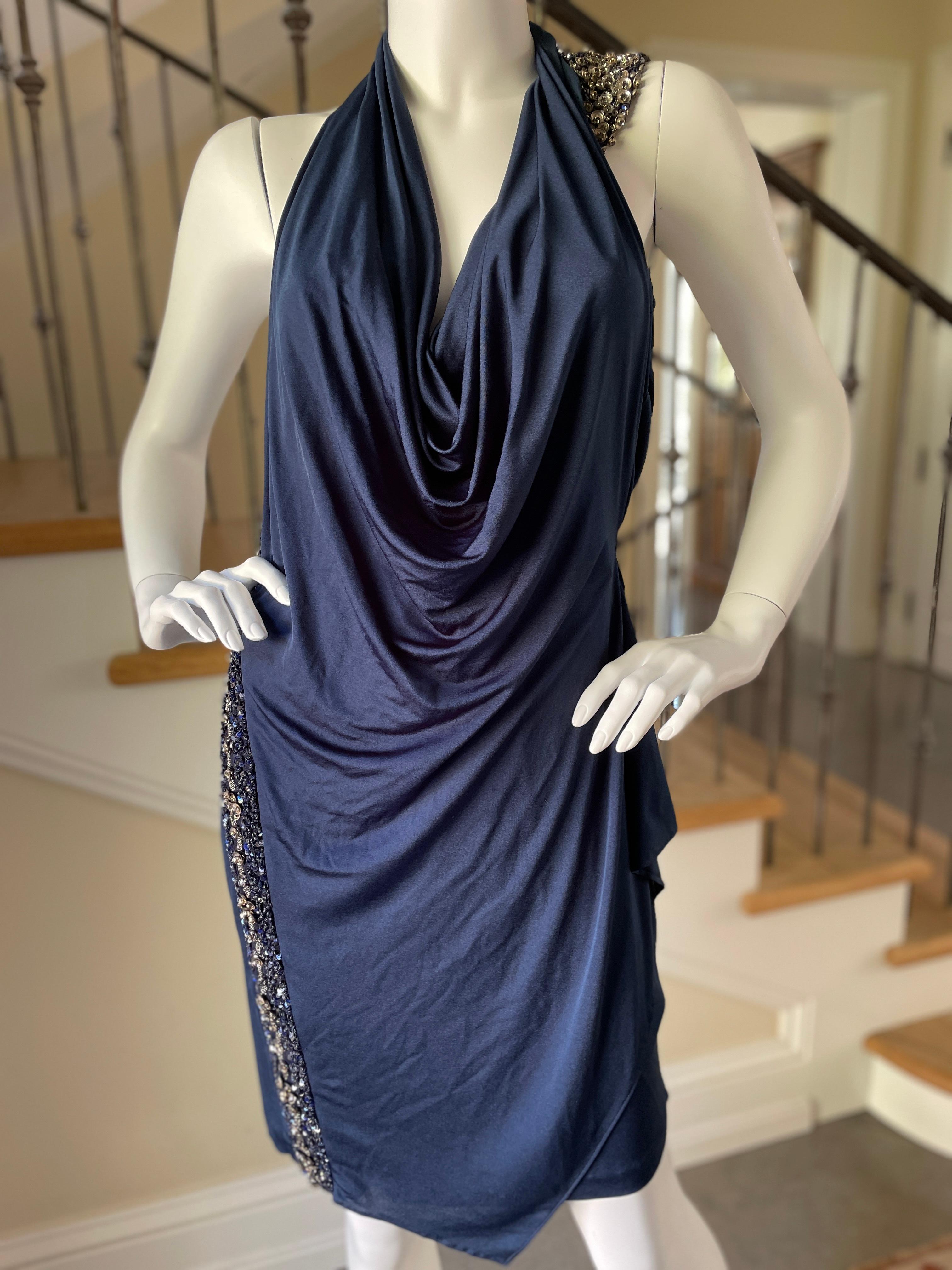 Black Roberto Cavalli Navy Blue Embellished Backless Mini Dress For Sale