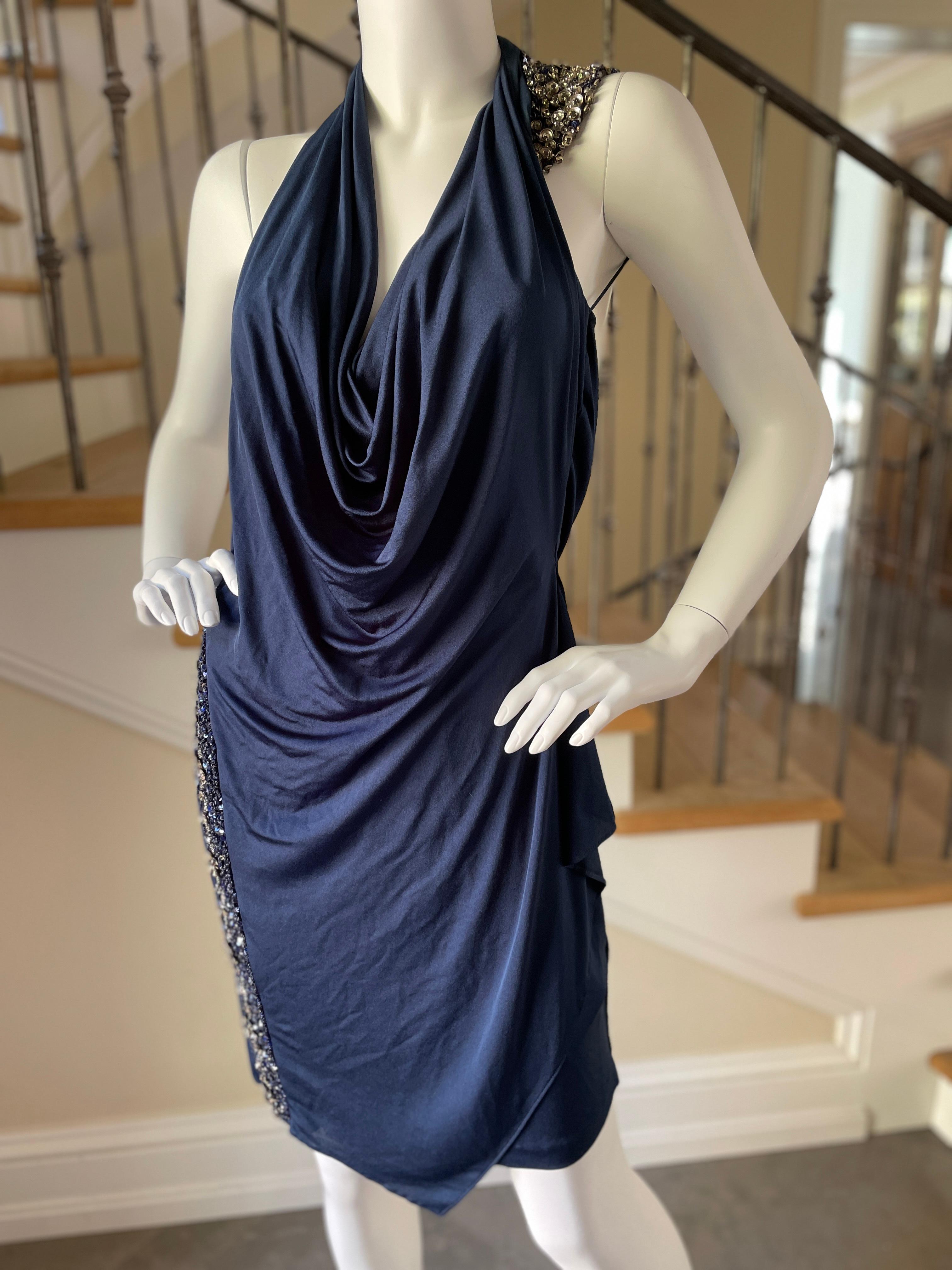 Roberto Cavalli Navy Blue Embellished Backless Mini Dress In Excellent Condition For Sale In Cloverdale, CA