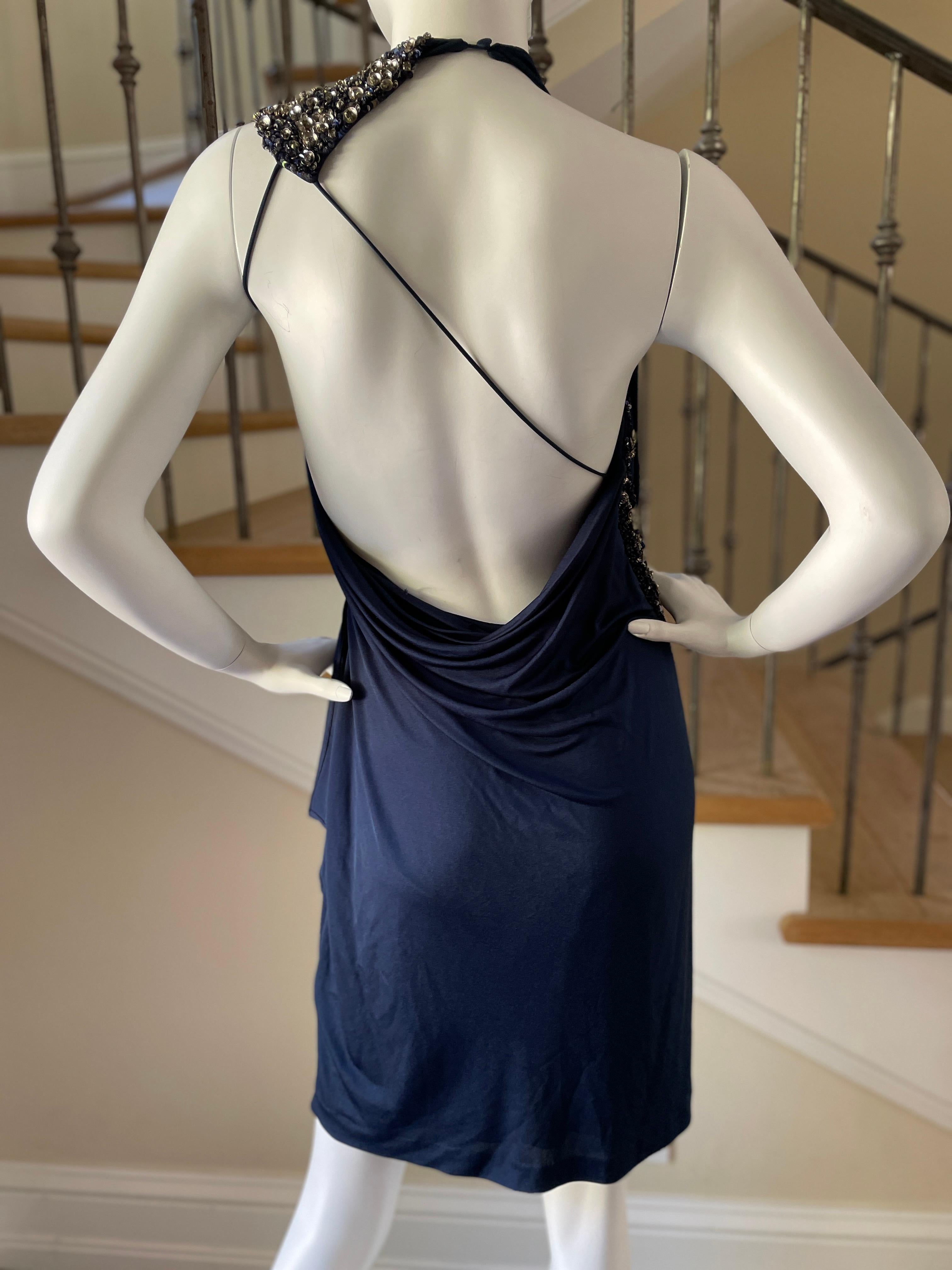 Women's Roberto Cavalli Navy Blue Embellished Backless Mini Dress For Sale