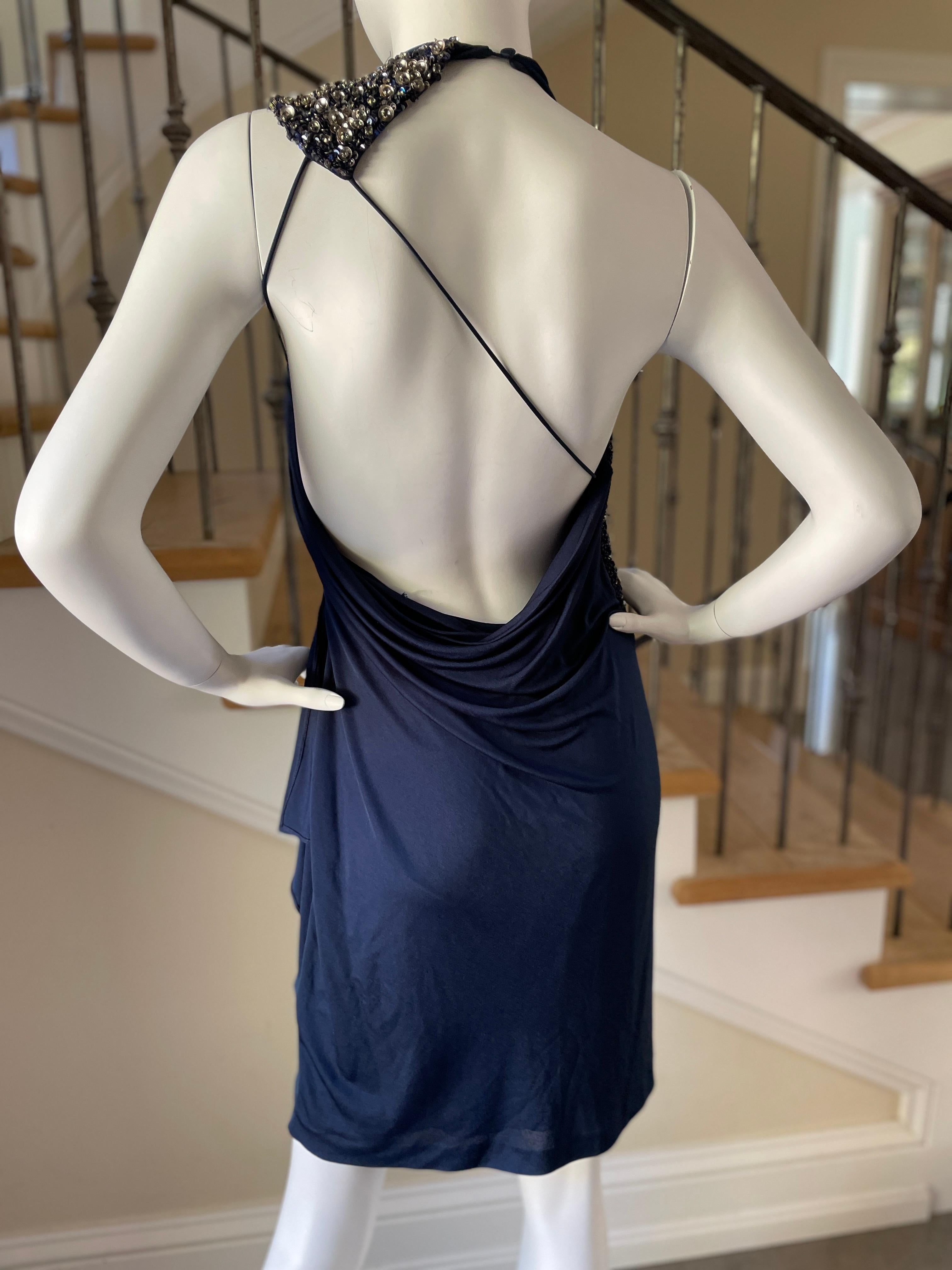 Roberto Cavalli Navy Blue Embellished Backless Mini Dress For Sale 1