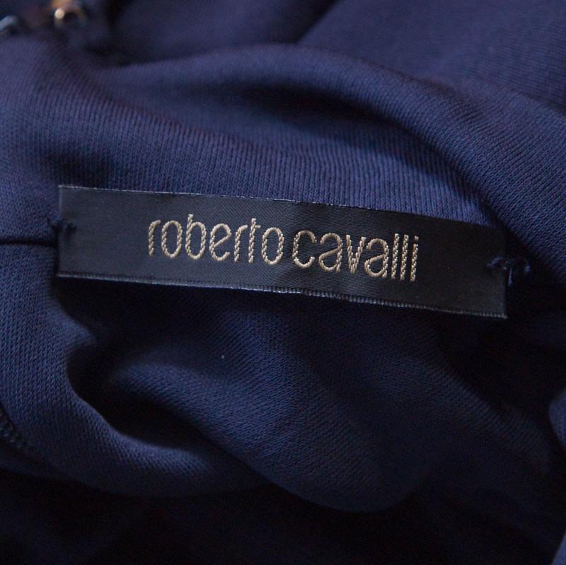 Women's Roberto Cavalli Navy Blue Jersey Knit Cape Sleeve Dress L
