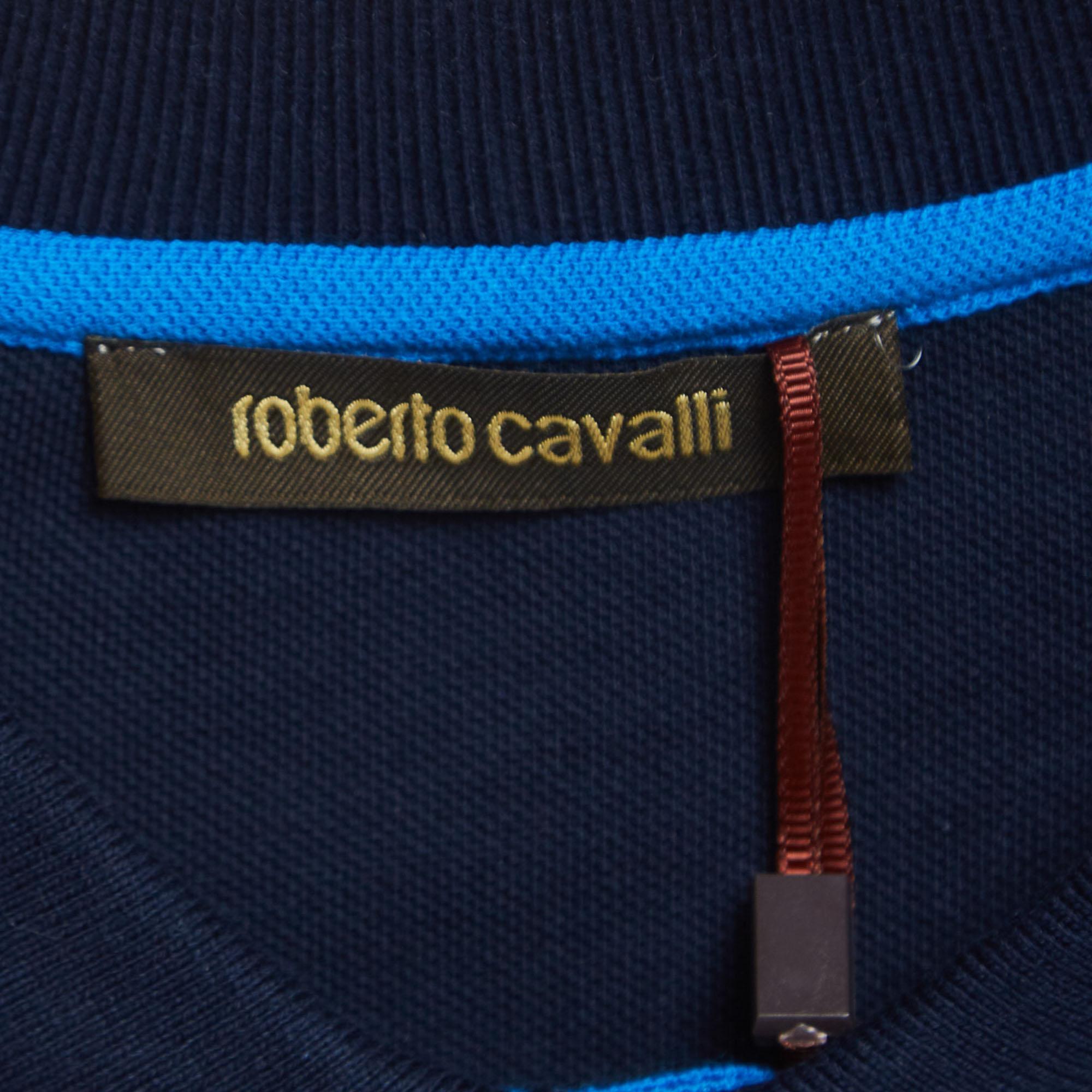 Roberto Cavalli Navy Blue Logo Detailed Sleeve Polo T-Shirt L In New Condition In Dubai, Al Qouz 2