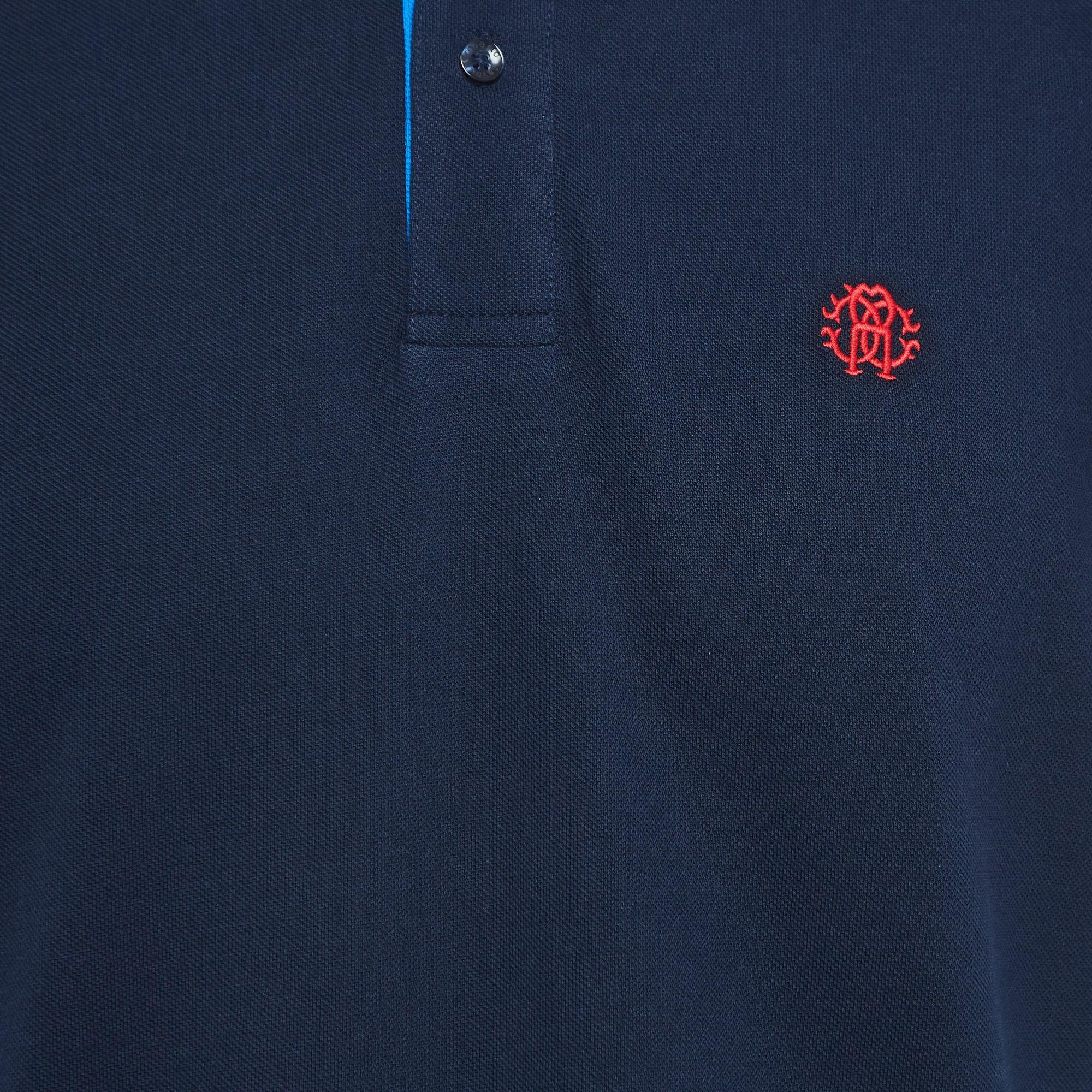 Women's Roberto Cavalli Navy Blue Logo Detailed Sleeve Polo T-Shirt L