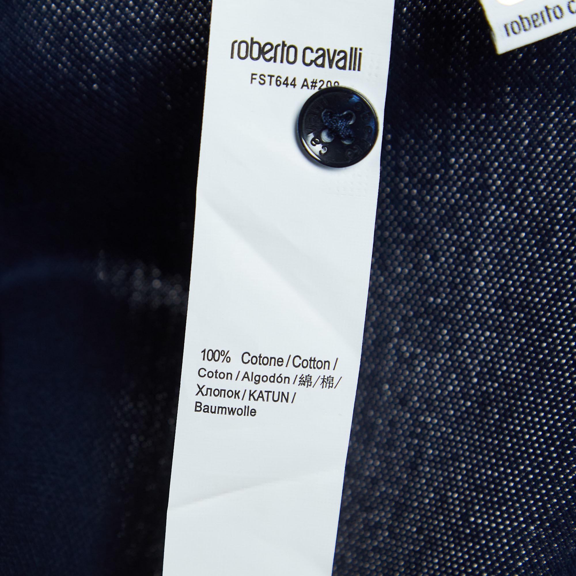 Roberto Cavalli Navy Blue Logo Detailed Sleeve Polo T-Shirt L 1