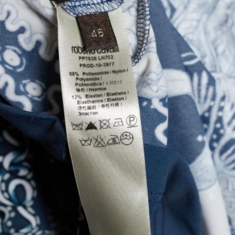 Grigio Roberto Cavalli Top sintetico stampato blu navy I.L.A. in vendita