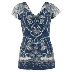 Roberto Cavalli Navy Blue Printed Synthetic Top L