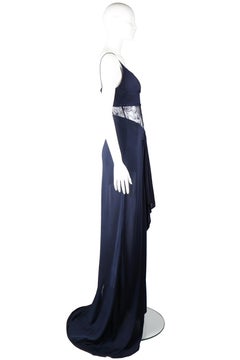 Roberto Cavalli Navy Floor Length Gown With Train - Early 2000s