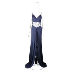 Roberto Cavalli Navy Floor Length Gown With Train - Early 2000s