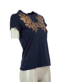 Roberto Cavalli Navy Rose Print T-Shirt Size S