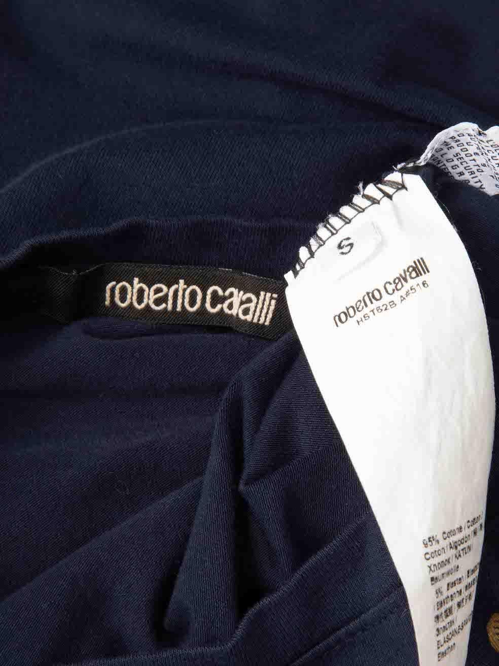 Women's Roberto Cavalli Navy Rose Print T-Shirt Size S For Sale