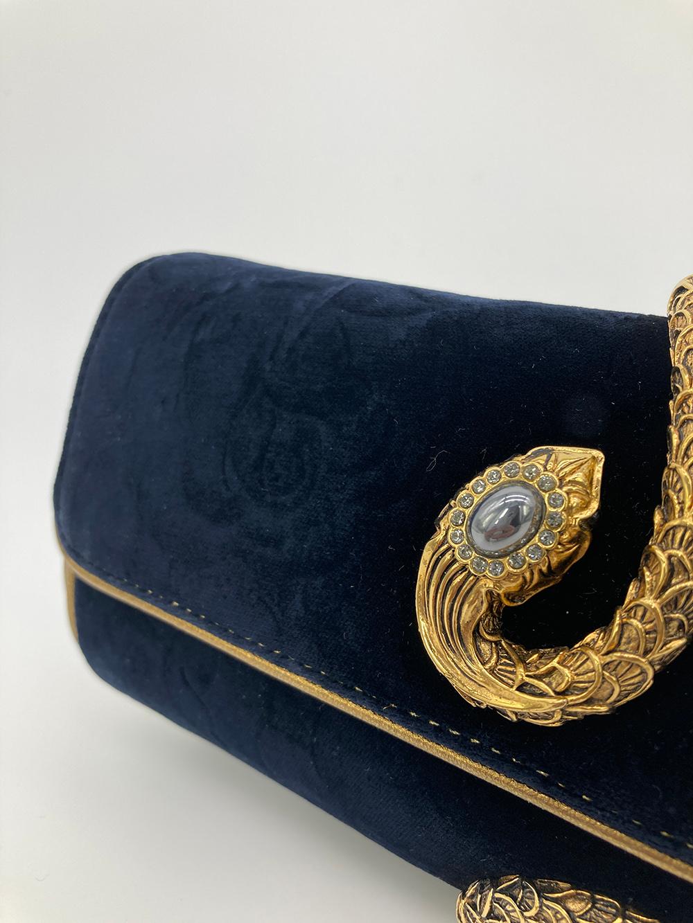 Roberto Cavalli Navy Velvet Gold Serpent Clutch 9
