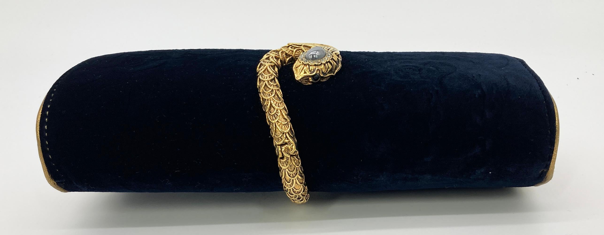 Women's Roberto Cavalli Navy Velvet Gold Serpent Clutch