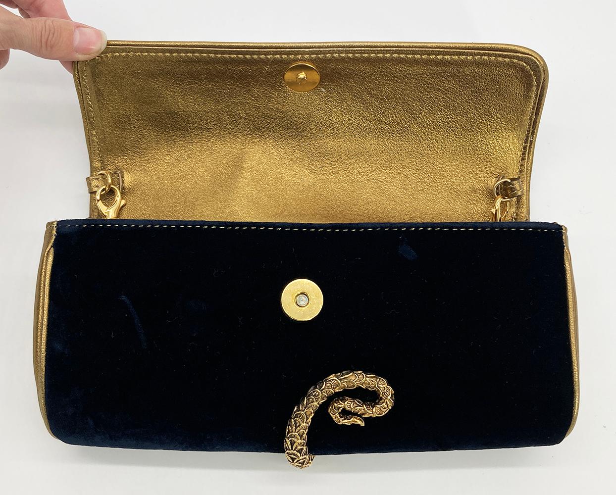 Roberto Cavalli Navy Velvet Gold Serpent Clutch 2