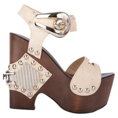 ROBERTO CAVALLI nackte CROCODILE & WOODEN PLATFORM WEDGE Sandalen Schuhe 36