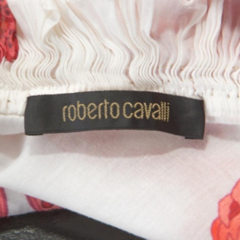 Chemise froncée imprimée florale blanc cassé Roberto Cavalli S Pour femmes en vente
