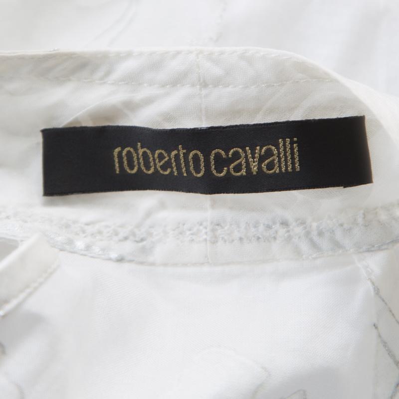 Women's Roberto Cavalli Off White Foil Printed Cotton Sleeveless Wrap Top M