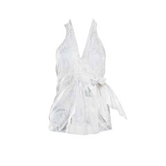 Roberto Cavalli Off White Foil Printed Cotton Sleeveless Wrap Top M