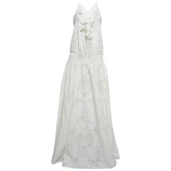 Roberto Cavalli Off-White Semi Sheer Patterned Cotton Frill ed Maxi Dress M Roberto Cavalli Off-White Semi Sheer Patterned Cotton Frill ed Maxi Dress M