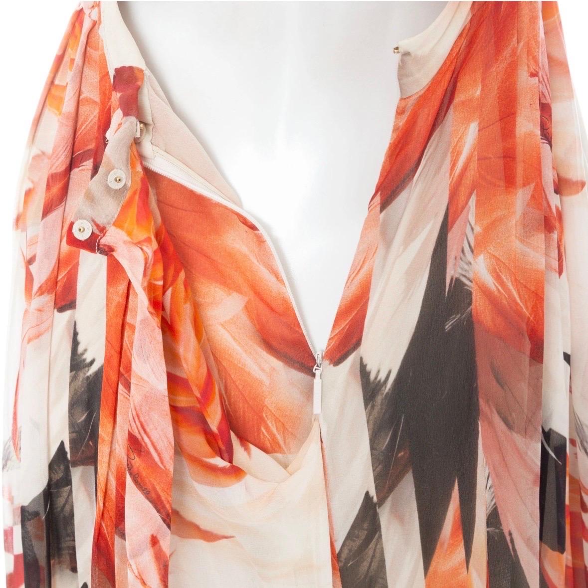 Roberto Cavalli Off White Silk Feather-Print Halter-Neck Maxi Dress For Sale 3