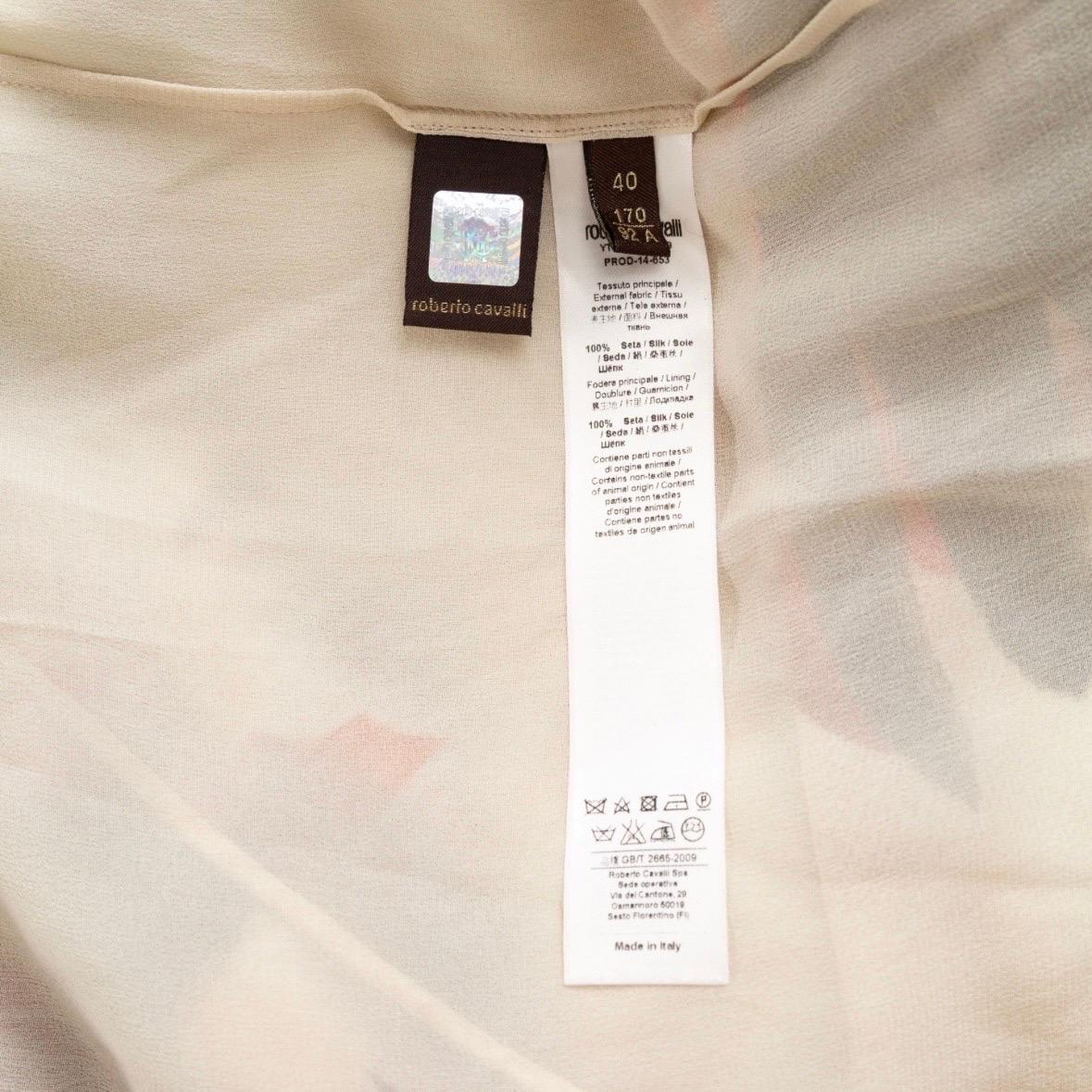 Roberto Cavalli Off White Silk Feather-Print Halter-Neck Maxi Dress For Sale 5