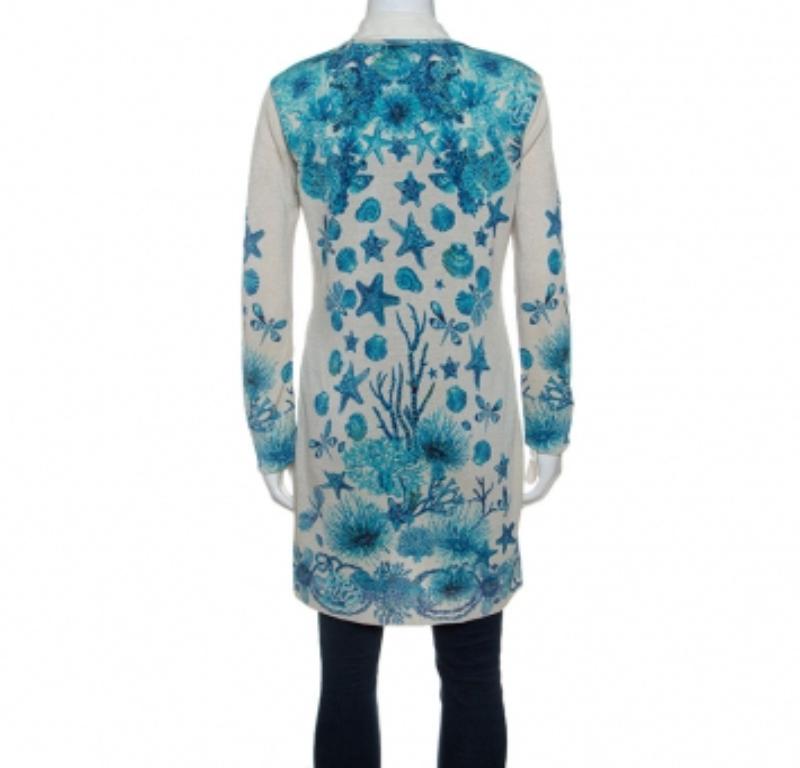 Grigio Roberto Cavalli Cardigan in misto lana con stampa subacquea M. I. in vendita